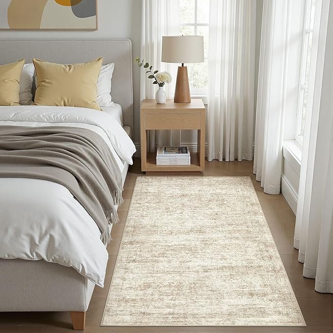 cotiled Large Area Rugs for Living Room, Machine Washable Rugs with Non Slip Backing Modern Neutral Abstract Rugs Stain Resistant Distressed Carpets for Home Office Decor (3x5 Beige/Brown)