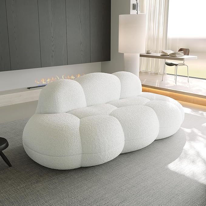 JACH 3 Seater Cloud Sofa for Living Room, Modern Sherpa Upholstered Sofa, Minimalist Leisure Couch, Comfy Cloud Couch for Apartment, Small Space, No Assembly Required (White)