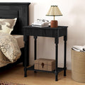 XUZENEST Fluted Nightstand with Charging Station, 23.6” Large Bed Side Table End Table with Drawer, Modern Mid Century Solid Wood Legs Night Stands Bedside for Bedroom Living Room Sofa Office, Black