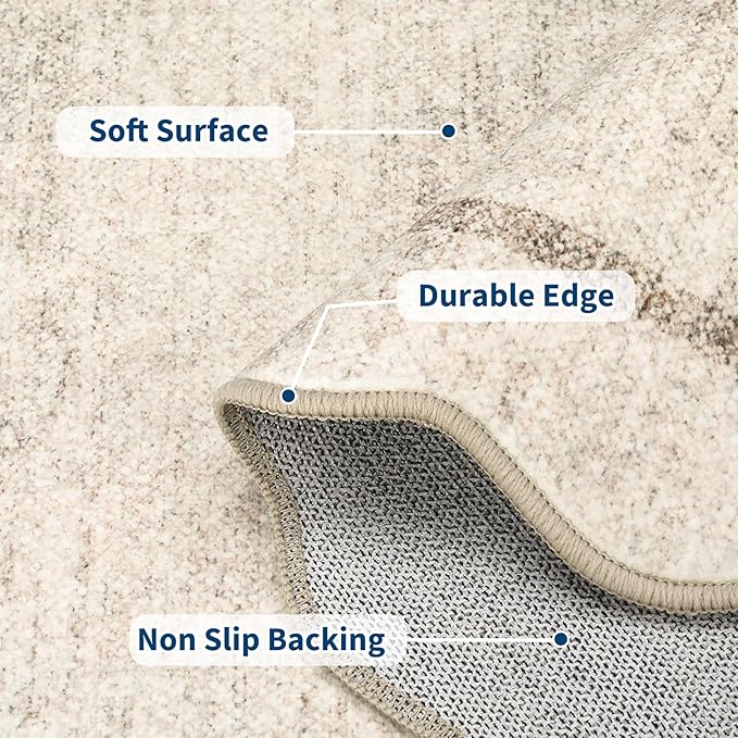 GarveeHome Scalloped Washable Runner Rug 2x6 Non Slip Kitchen Rugs Modern Beige Indoor Entryway Rug Farmhouse Soft Bath Mat Stain Resistant Carpet for Bedroom Hallway Laundry 2 ft x6 ft Beige