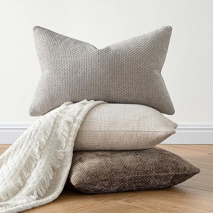 MIULEE Pack of 2 Couch Throw Pillow Covers 18x18 Inch Brown Boho Accent Decorative Pillow Covers Soft Chenille Farmhouse Cushion Covers for Home Decor Bed Sofa Living Room