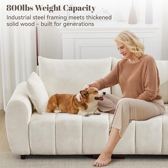 81.5" Chenille Love Seat Sofa, 2 Seater Modular Sectional Couch with Deep Seat, Solid Wood Legs, Cloud Couch for Bedroom, Living Room, Mid Century Modern Loveseat, Tufted Sofa, Beige