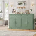 HOSTACK 60" Large Buffet Sideboard with Storage, 36" Tall Kitchen Buffet Storage Cabinet with 4 Drawers, Modern Coffee Bar Cabinet with Silver Handles, Long Sideboard Buffet Table for Kichen, Green