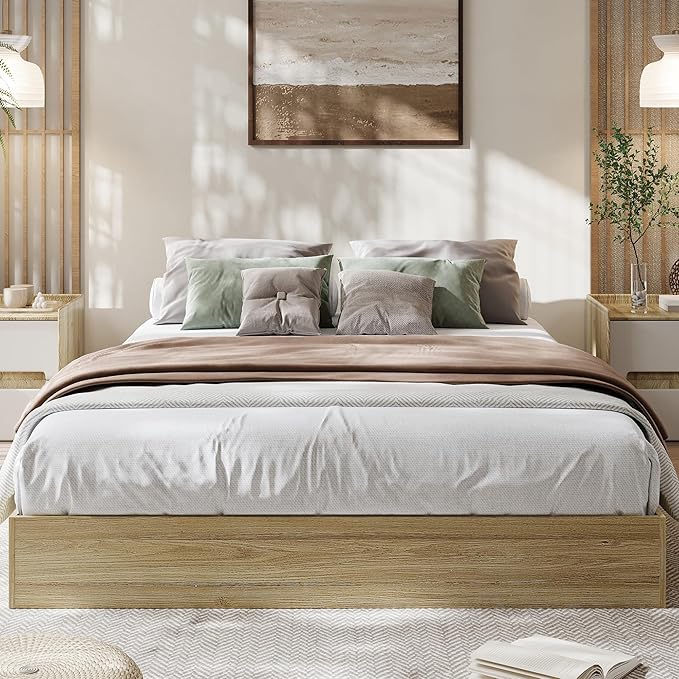 GarveeHome Full Size Wood Platform Bed Frame, Wooden Bed Frame Without Headboard, Wood Slat Support, No Box Spring Needed, Easy Assembly