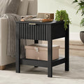 Fluted Night Stand with Golden Handle,Mid-Century Nightstands with Drawer,Modern Bedside Table with Storage Shelf,Large Wood End Tables for Livingroom,Bed Side Tables for Bedroom,Black