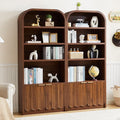 70" Tall Arched Bookshelf with Storage Cabinet Set of 2, Modern 4-Tier Wood Bookcase with Scalloped Doors & Gold Handles, Open Display Shelves for Living Room, Bedroom, or Home Study Office (Walnut)