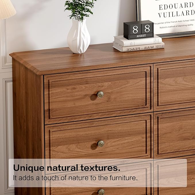 Chrangmay 9 Drawer Dresser,63" Wide Mid Century Chest of Drawers,Wooden Bedroom Drawer Dresser with 9 Storage Drawers for Bedroom,Living Room,with Anti-Tipping Device,Umber.