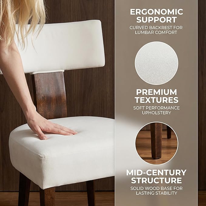 HNY Set of 6 Mid Century Modern Dining Chairs, Farmhouse Velvet Upholstered Accent Chair Curved Backrest Kitchen Chairs, with Hardwood Frame, Cream, Velvet-beige, 6PC