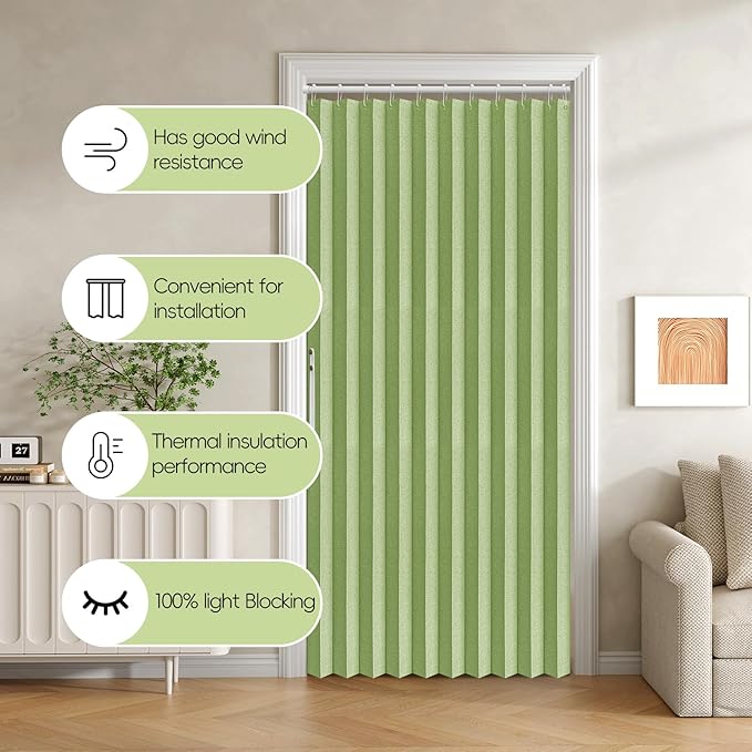 Jilron Accordian Door Curtain, 100% Blackout Folding Magnetic Doorway Curtains,Linen Style Closet Doors,for Room Divider,Privacy Protection（W52 x L78,Green,1 Panel）