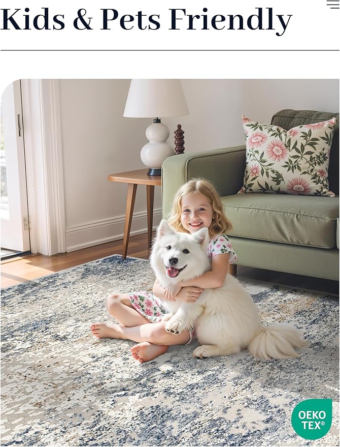 Art&Tuft Washable Rugs 6x9, Anti-Slip Backing Abstract 6x9 Area Rugs, Stain Resistant Rugs for Living Room, Foldable Machine Washable Area Rug (6'x9', Blue)