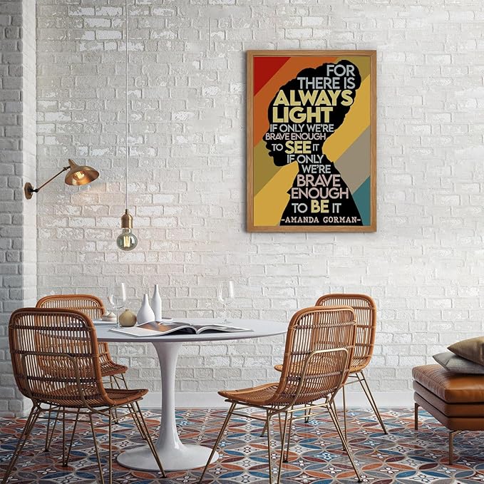 Amanda Gorman Poster Canvas Prints Poem Amanda Gorman Wall Art the Hill We Climb Poem Poster Inaugural Painting There Is Always Light Art Black History Month Wall Art Decor 12x16 Inch Wood Framed