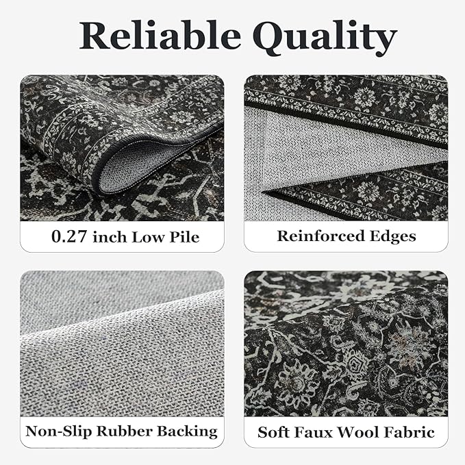 Vintage Dark 3x5 Entryway Rug Indoor Foyer, Earth Tone Farmhouse Throw Rug for Kitchen Bathroom, Machine Washable Non Slip Thin Area Rug for Nursery/Bedroom Bedside/Home Office/Dorm, Midnight