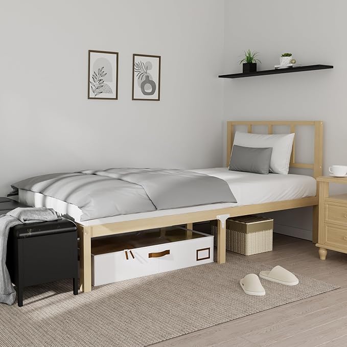 14 Inch Bamboo Bed Frame – Solid Wood Platform Bed Frame, Strong and Stable, with Non-Slip Slats for Support, No Box Spring Needed, Easy to Assemble, Noise-Free (Natural, Twin with Headboard)
