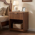 Nasonet Fluted Nightstand with Charging Station, Wood Modern Night Stands Storage Cabinet for Bedroom, Walnut Bedside Table with Drawers