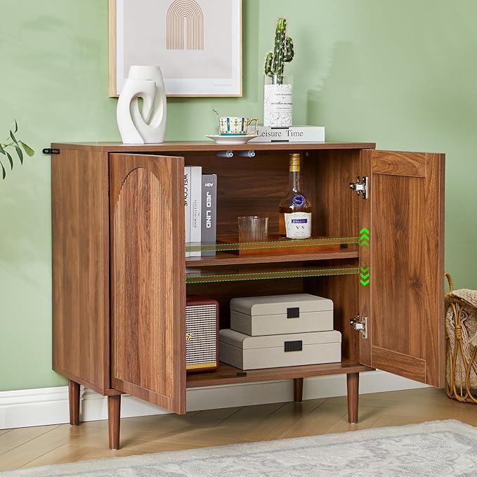 Bifins 63” Fluted Sideboard Buffet Cabinet with Storage,Mid Century Modern Small Wood Storage Cabinet with Arched Profile for Dining Room Kitchen Living Room