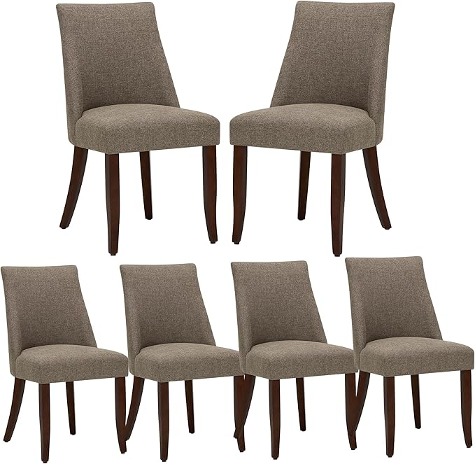 Wooden Dining Chairs Set of 6, Upholstered Farmhouse Fabric Dining Room Chair, Mid Century Kitchen Chair for Restaurant & Cafe, Brown