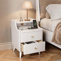 Narrow Nightstand with Drawers, 15.7" Slim Solid Wood Bedside Table with Open Shelf & Cable Hole, Modern Storage Side Table for Bedroom, Living Room, White