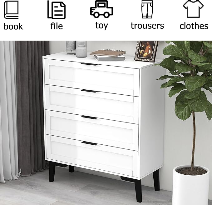 TaoHFE White 4 Drawer Dresser for Bedroom,Wood Lingerie Chest of Drawers for Bedroom,Modern 36inch Tall White Dresser for Bedrooms Living Room, Entryway, Cloakroom