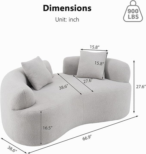 66.93 Inch Curved Loveseat Sofa with High - Density Foam Cushion, Full Compression Modular 2-Seater Couch, No Assembly Required, for Small Spaces & Living Room, Pearl Grey