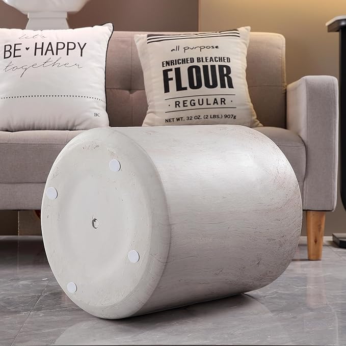 WILLIAMSPACE 15.75" Round End Table in Faux Marble, Modern Circle Drum Stone Side Table Travertine Small Coffee Table for Living Room, Outdoor, Magnesium Oxide, No Need Assembly, Light Beige