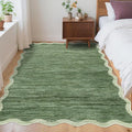 GarveeHome Scalloped Area Rug 4x6 - Washable Boho Bordered Non-Slip Entryway Rug, Abstract Green Farmhouse Living Room Rug Soft Throw Rugs for Entrance Hallway Bedroom Kitchen Nursery, Green