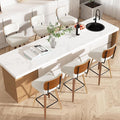 Swivel Bar Stools Set of 6, 26" Upholstered Faux Leather Counter Height Barstools with Walnut Back & Bentwood Legs, Mid Century Modern Bar Chairs Island Stools for Kitchen Counter, Cream White