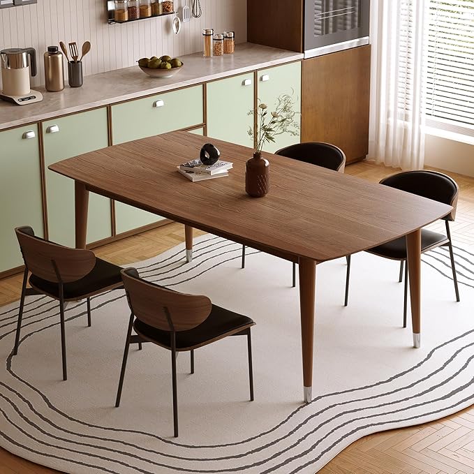 62.9" Solid Wood Dining Table for 4-6, Mid-Century Modern Rectangular Kitchen Table with Tapered Legs, Sturdy Structure for Dining Room Apartment,Walnut