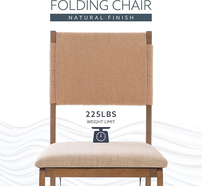 Bennett Natural Folding Chair with Rope Back and Linen Upholstered Seat Set of 2 by Linon