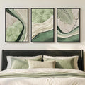 Framed Green Abstract Wall Art Bedroom, 3 Piece Botanical Modern Minimalist Canvas Print Artwork for Walls, Leaf Paintings Pictures for Small Living Room Dining Room Office Wall Art Decor, 16x24 Inch