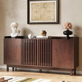 IRONCK 63" Storage Cabinet, Buffet Cabinet with Grille Doors and 2 Adjustable Shelves, Mid Century Sideboard for Kitchen, Dining Room, Entryway（Natural Red Walnut）