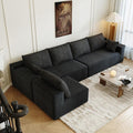 139.4" Modular Sectional Sofa, L-Shaped Minimalist Couches with Middle Seat Chaise, Modern Deep Seat Convertible Sleeper Sofa,Cloud Plush Corduroy Fabric, No Assembly Required, 5 Seater, Black
