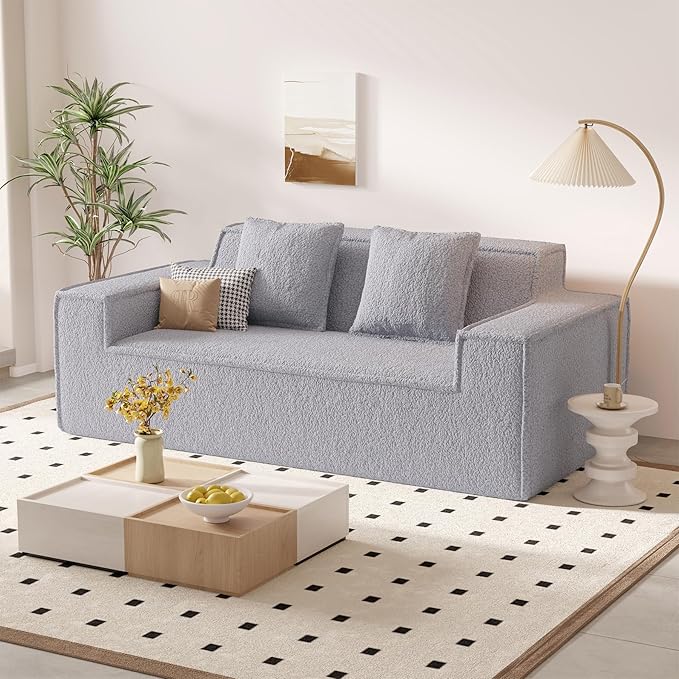 75'' Cloud Loveseat Sofa, No Assembly Required Comfy Deep Seat Couches 1 pcs for Living Room, Bedroom, Apartment(Teddy Fabric-Grey)