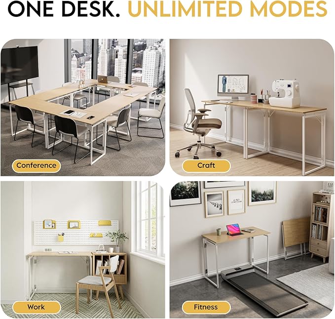 alawooder Folding Desk - 39.4” Wood Top Foldable Desk for Small Spaces | No Assembly Required Compact Desk for Home Office, Writing, and Study