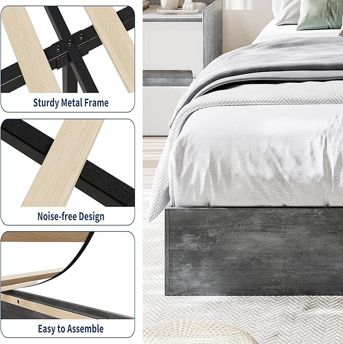 GarveeHome Full Size Wood Platform Bed Frame,Wooden Bed Frame Without Headboard, Wood Slat Support,No Box Spring Needed, Easy Assembly