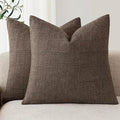 Foindtower Set of 2 Decorative Linen Check Throw Pillow Covers Neutral Farmhouse Vintage Cushion Covers Modern Boho Home Decor for Sofa Chair Couch Bedroom Living Room,18×18 Inch,Dark Brown