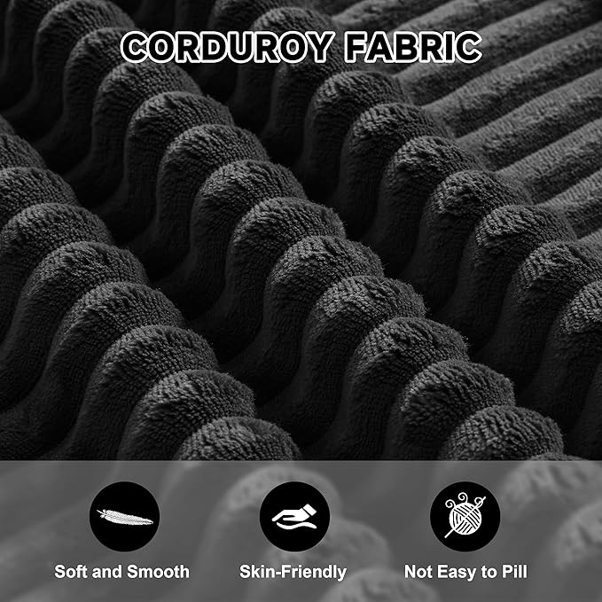 Weture 107.4" Cloud Couch Sectional, Modular Sofa with Deep Seat, Plush Corduroy L Shaped Boneless Couch, Convertible Sectional Couches for Living Room, 4Seat, Black