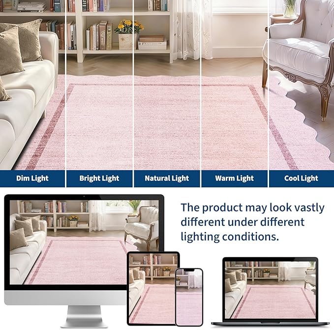 GarveeHome Scalloped Washable Area Rug 4x6 Small Entryway Rug Non Slip Modern Soft Accent Rugs for Bedroom Nursery Low Pile Stain Resistant Carpet for Grils Room Office, 4'x6'