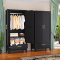 GAIOUS Steel Armoire Wardrobe Closet, 71" Household Wardrobe Cabinet with 2 Doors, 1 Adjustable Shelf and 1 Drawers, Metal Clothing Storage Cabinet with Hanging Rod for Bedroom, Cloak Room,Gym(Black)