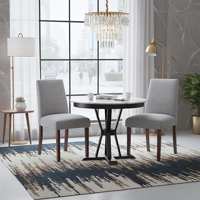 Dining Chairs Set of 2, Modern Dining Room Chairs with Wooden Legs, Upholstered Kitchen Farmhouse Parsons Chairs for Restaurant & Cafe- Gray