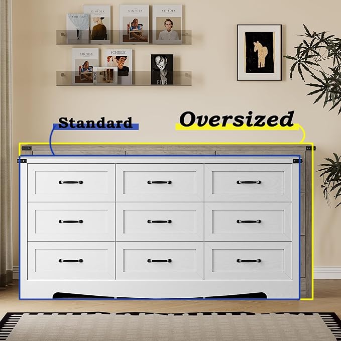 BORNOON 9-Drawer Dresser for Bedroom, Modern Wooden Chest of Drawers with Metal Handles, Anti-Tipping Design, Sturdy and Stable Storage Organizer for Living Room, Entryway, Home Office