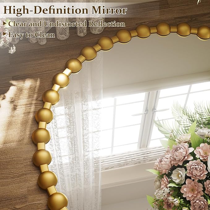 Easly Round Mirror for Wall, 24 Inch Gold Beaded Frame Decorative Vanity Mirror, Circle Bathroom Mirror with High-Definition Lense, Modern Wall Decor for Bathroom, Living Room, Bedroom, Entryway