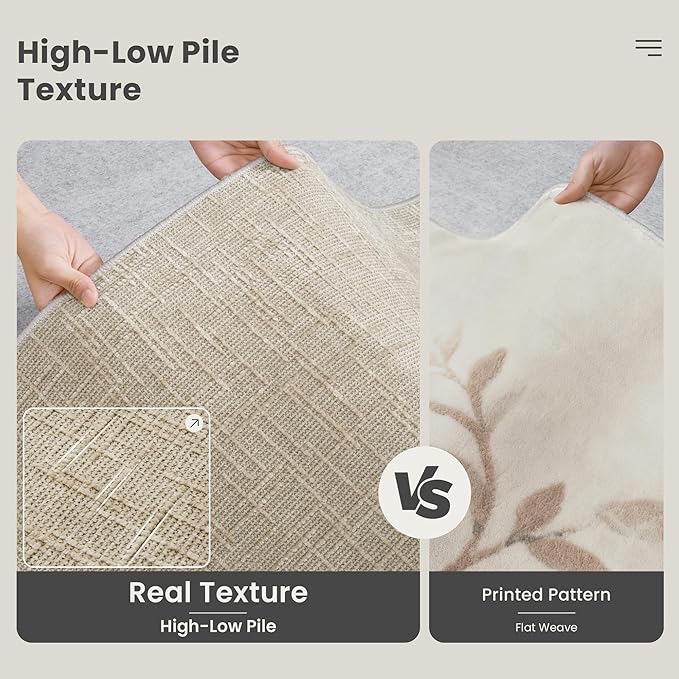 Valenrug Runner Rug Non Slip - 2x8 Runner Rugs for Hallways High-Low Pile Textured Rugs Runners, Folable Washable Runner Rug for Kitchen Bedroom Entryway Laundry Living Room, Beige