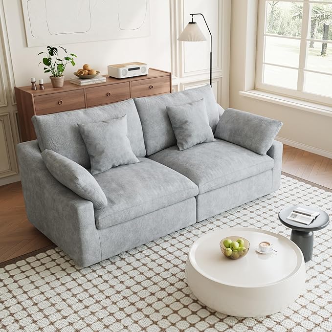 Modular Sectional Sofa Cloud Couch, 82.68" Love Sofa with Pillows, Modern Minimalist Deep Seat Sofa Couches for Apartment Small Space, Sofa Covers Washable&Removable, Grey