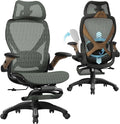 ELABEST X100 Ergonomic Mesh Office Chair with Footrest, Big and Tall Hone Desk Chair with 5D Flip-Up Arms, Adjustable 3D Lumbar Support,Gaming & Executive Computer Chairs