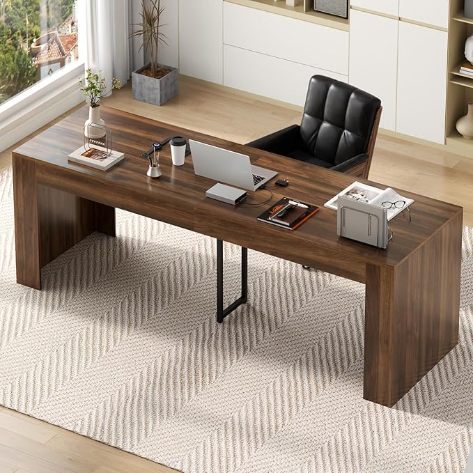 Gyfimoie 78.74" Executive Desk, Large Office Desk with 2 Drawer, Farmhouse Wooden Computer Desk Writing Table Conference Workstation Table for Office, Study, Dark Brown