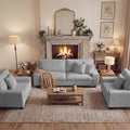 DOPEDIO Modern Living Room Sofa Set, 71.25" Chenille Loveseat with 2 Accent Chairs, Removable Covers, Spring Cushions, Solid Wood Frame, Easy Assembly（71.25inch+2 Single,Light Gray）