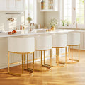 Modern Counter Height Bar Stools,Bar Stools Set of 4,Fabric Upholstered Barrel Barstools with Backs,26'' Kitchen Island Chairs,Metal Gold Frames,Off White Linen