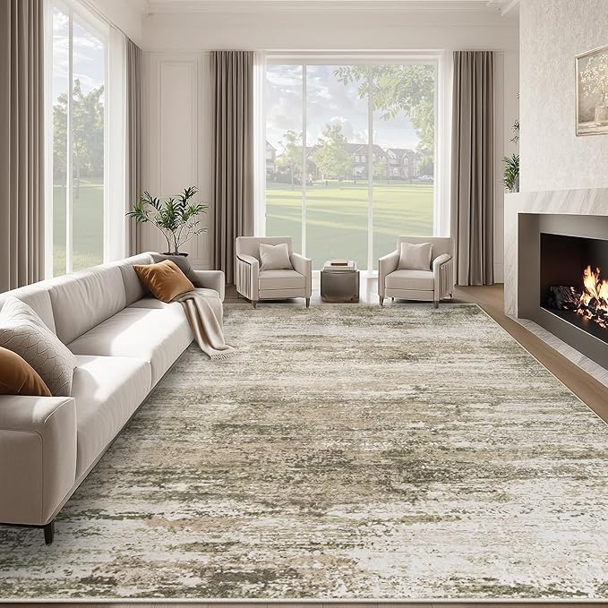 Washable Rug 8x10 Area Rugs for Living Room: Large Neutral Soft Rug Abstract Non Slip Low Pile Modern Carpet for Bedroom Kitchen Nursery Office Dining Room Indoor (Brown, 8'x10')
