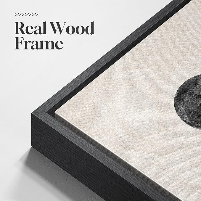 Framed Black and White Abstract Wall Art, 2 Piece Modern Canvas Prints Paintings Artwork for Walls, Abstract Mountain and Moon Pictures for Bedroom, Living Room, Dining Room Wall Decor 16x24 In