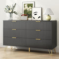 Black Dresser for Bedroom, 6 Drawers Wood Dresser with Golden Handle, Modern Wood Chest for Living Room, Hallway, Entryway
